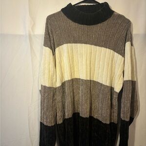 Striped Turtleneck Sweater - Black, Cream, Brown